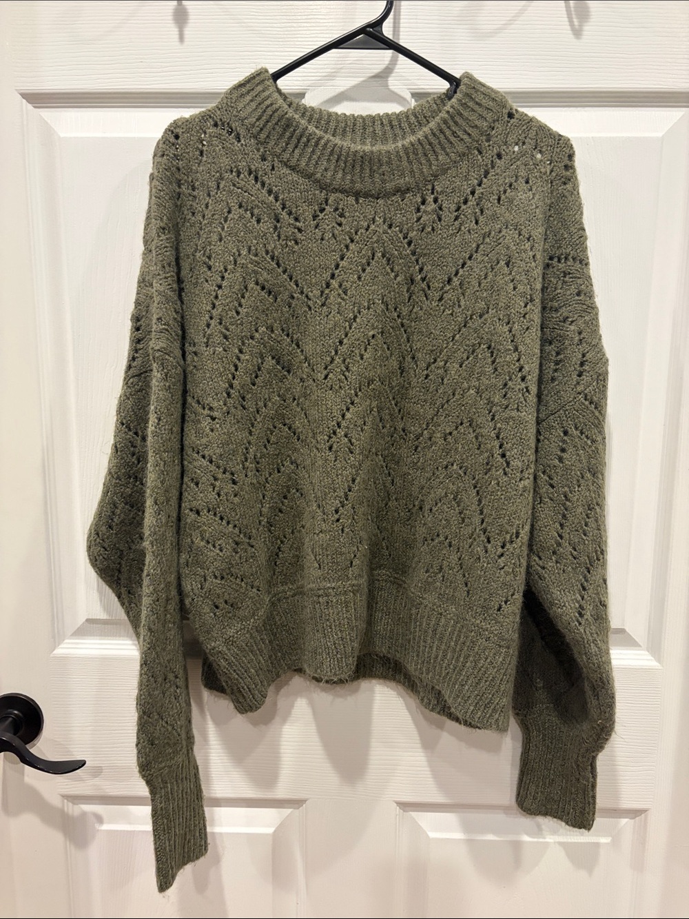 Old Navy Olive Green Open-Knit Crewneck Sweater